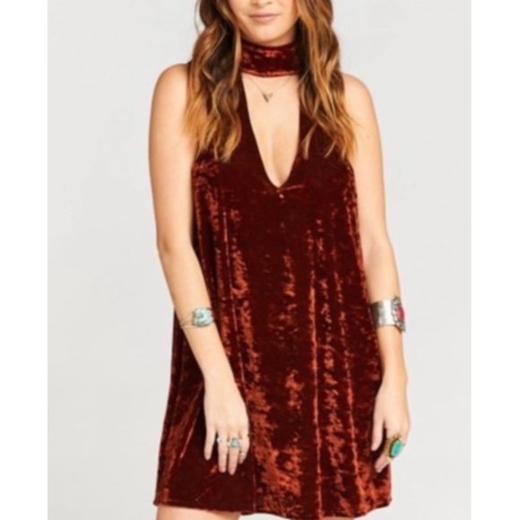 SHOW ME YOUR MUMU Copper Crushed Velvet Mini Dress - Picture 1 of 7